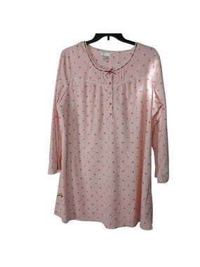 Adonna Pink Floral Long Sleeve Nightgown XXL Lace Trim Button Front Soft #I-8